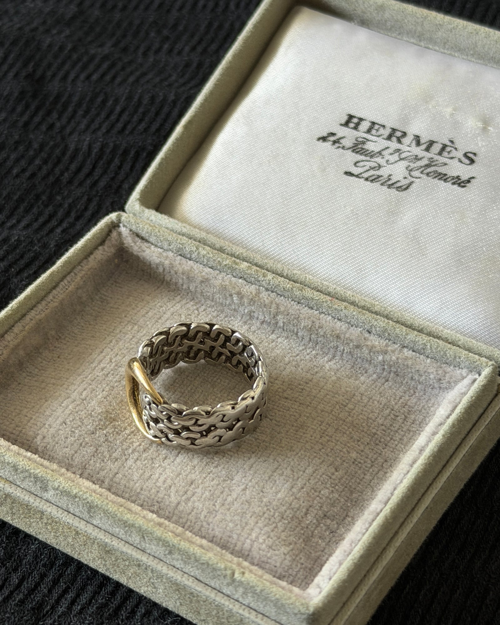 Hermes Sangew de K18 gold×silver ring エルメス サングルドゥ シルバー リング