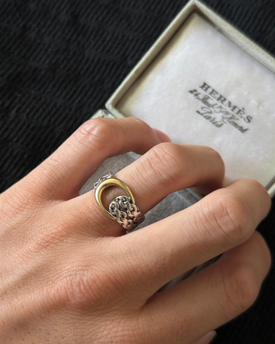 Hermes Sangew de K18 gold×silver ring エルメス サングルドゥ シルバー リング